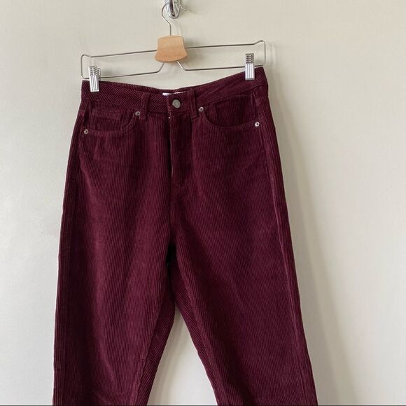TOPSHOP-BURGUNDY Corduroy High Rise Mom Pants - Picture 5 of 11